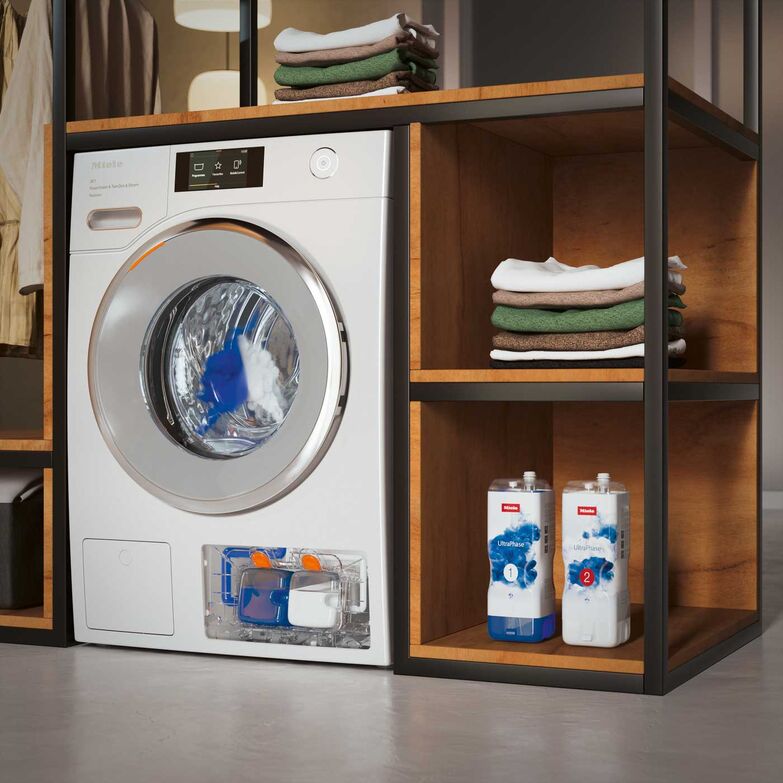 Mit dem Dosiersystem «TwinDos» lassen sich bis zu 30 Prozent Waschmittel gegenüber manueller Dosierung einsparen. Miele AG, www.miele.ch