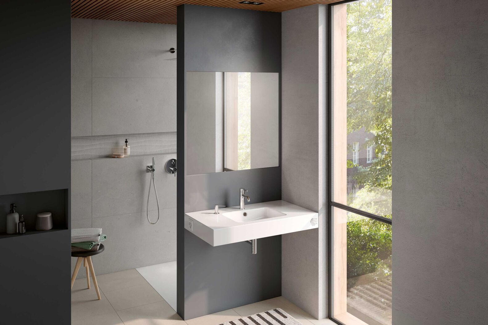 Die kubische Form verleiht dem Waschbecken aus der Kollektion «Mero» eine puristische Ausstrahlung. Wilhelm Schmidlin AG, www.schmidlin.ch